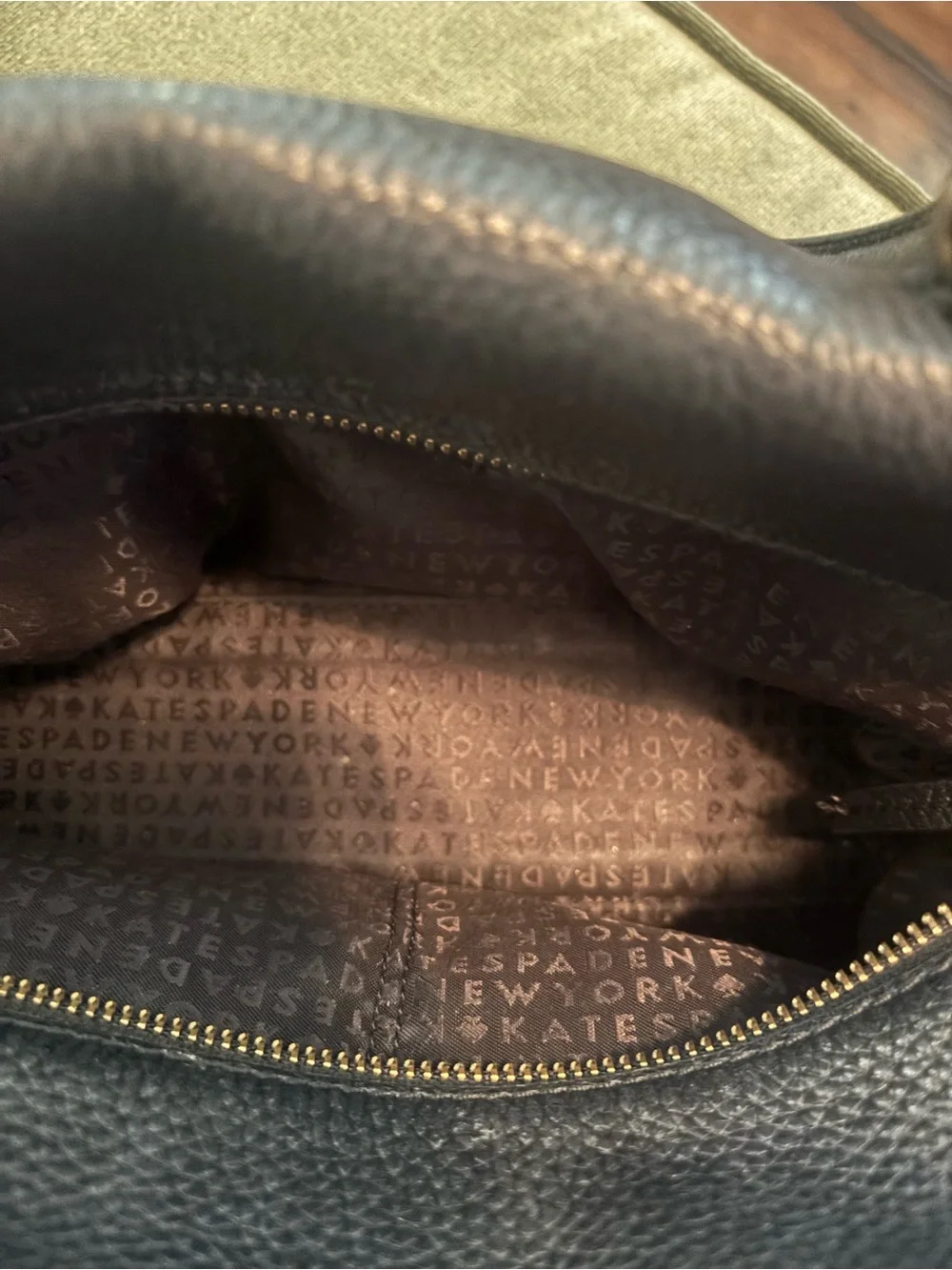 kate spade Black Pebbled Leather Satchel with Gold Logo